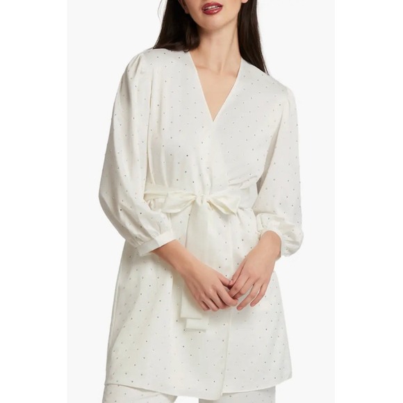 NWT RYA COLLECTION Robe XL Marilyn‎ Crystal Charmeuse Ivory Waist Tie Crystals